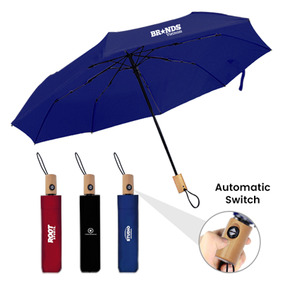 21'' Auto Open-Close 3 Fold Umbrella with Wooden Handle 01