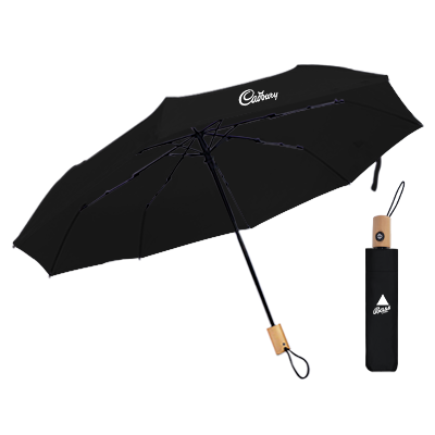 21'' Auto Open-Close 3 Fold Umbrella with Wooden Handle 06
