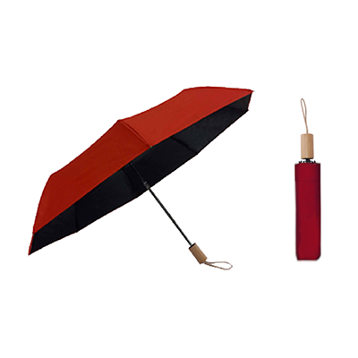 21'' 3 Fold Black Coated Umbrella with Wooden Handle 04