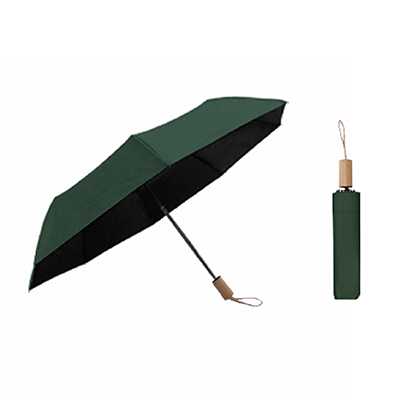 21'' 3 Fold Black Coated Umbrella with Wooden Handle 07