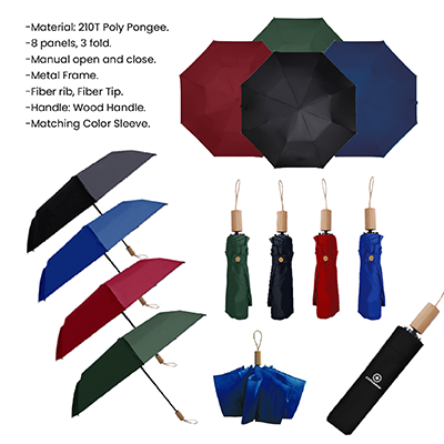 21'' 3 Fold Umbrella with Wooden Handle 14