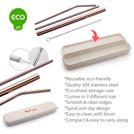 4-in-1 Rose Gold Stainless Steel Drinking Straw Gifts Set 07