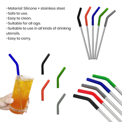 8mm Stainless-Steel Straw with Curved Silicon Tip 08