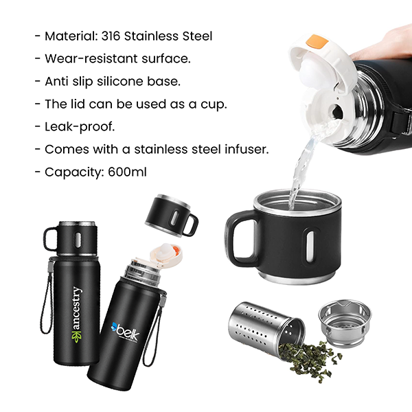 CUP Stainless Steel Vacuum Thermos Flask with Handle - 600ml 10