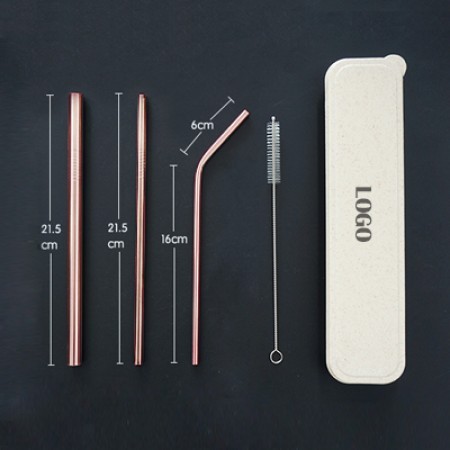 4-in-1 Rose Gold Stainless Steel Drinking Straw Gifts Set 04