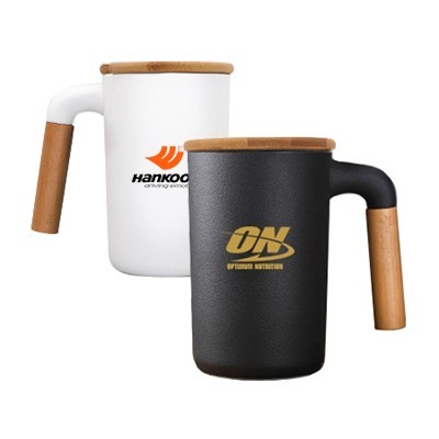 DESIGNER Ceramic Mug with Wooden Handle - 450ml 01