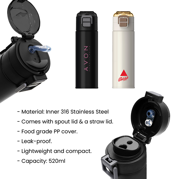 DUCK Dual Lid 316 S.Steel Bottle with Straw - 520ml 09