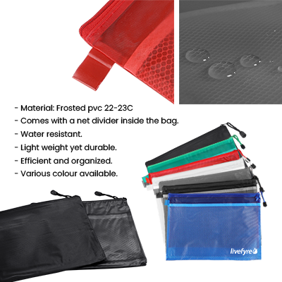 Frosted PVC Organizer with Net Divider – A5 Size 09