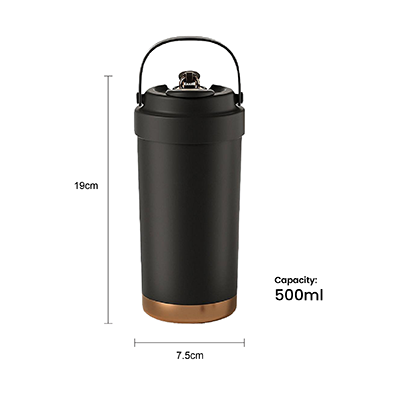 GOLD Dual Lid 316 S.Steel Bottle with Straw Handle – 500ml 10