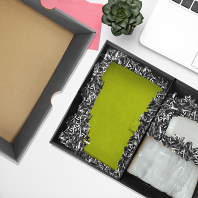 Grey Gift Box 2 Compartment with Shredded Paper- L Size 04