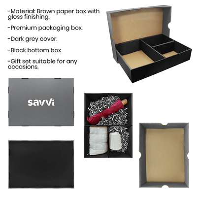 Grey Gift Box 3 Compartment with Shredded Paper- L Size 10