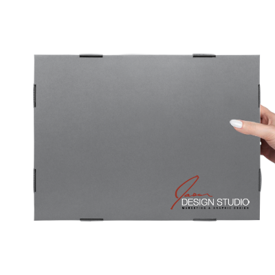 Grey Gift Box 3 Compartment with Shredded Paper- L Size 01