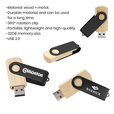Metal Swivel Black Wooden USB Flash Drive – 32GB 09