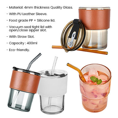 MONTE 2 Premium Color Glass Mug with PU Sleeve- 400ml 12