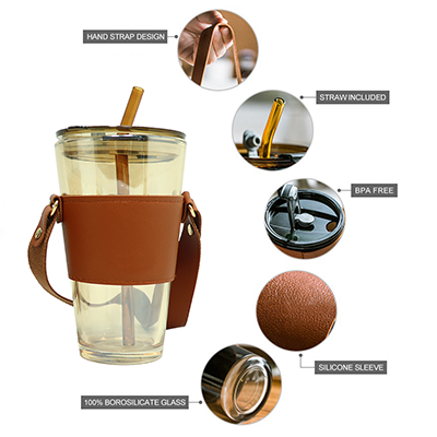 MONTE 3 Premium Color Glass Mug with PU Sleeve - 450ml 09