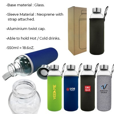 NEO Glass Bottle With Neoprene Pouch - 550ml 12