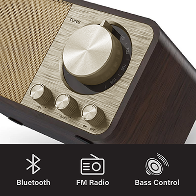 Retro Wooden Bluetooth Speaker with FM Radio – 1800mAh Battery 04