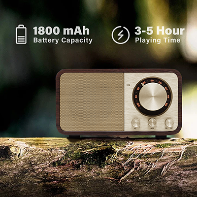 Retro Wooden Bluetooth Speaker with FM Radio – 1800mAh Battery 06