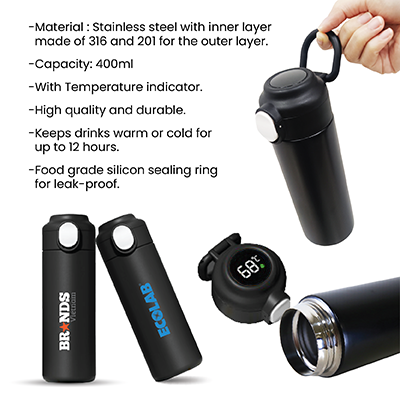 Smart LED Display Stainless Steel Thermos with Handle - 400ml 08