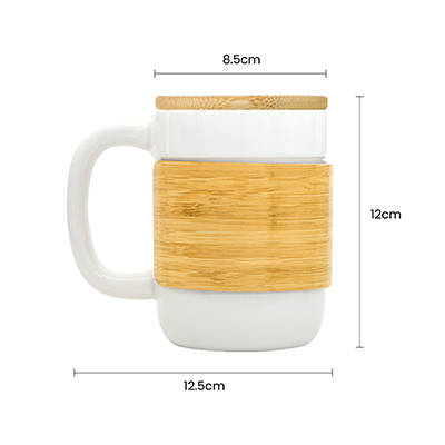 STONEWARE Ceramic Mug with Bamboo Sleeve Lid - 430ml 06