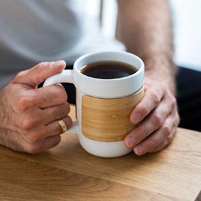 STONEWARE Ceramic Mug with Bamboo Sleeve Lid - 430ml 08