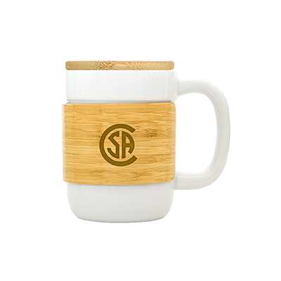 STONEWARE Ceramic Mug with Bamboo Sleeve Lid - 430ml 01
