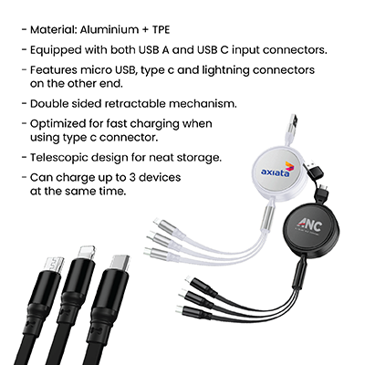 UNICORD 3-in-2 Retractable USB Fast Charging Cable 08