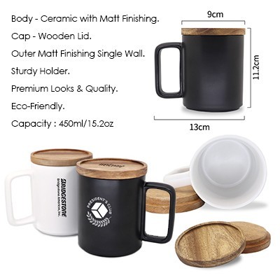 Wooden Cap Ceramic Mug - 450ml 13