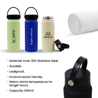 YOUNG Double Wall Stainless Steel Flask with Handle - 600ml 10